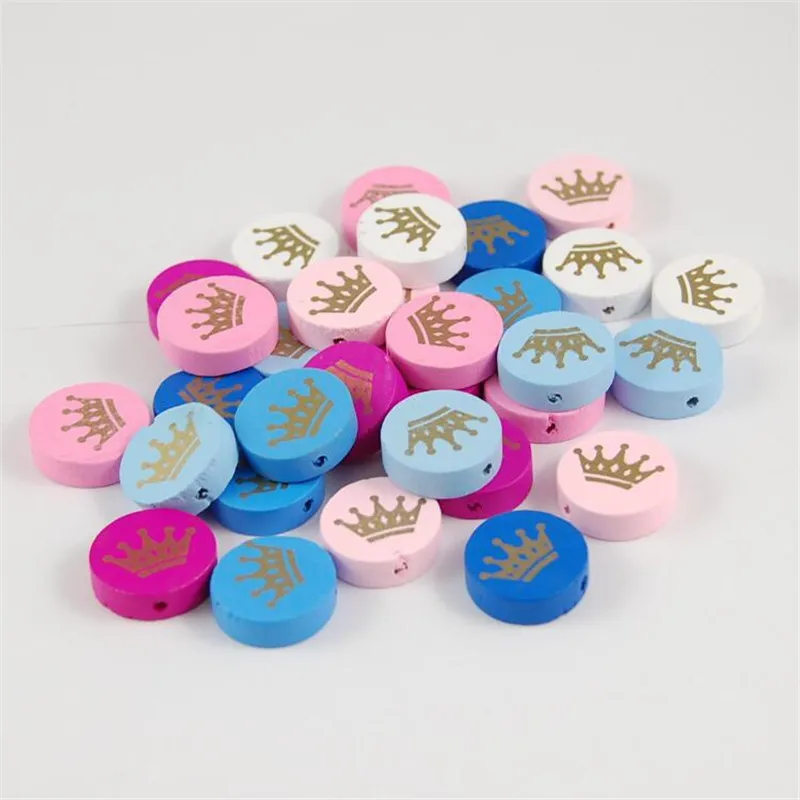 

100pcs DIY Children's Handmade Beads Crafts Color Crown Gasket Wooden Beads 20mm Baby Pacifier Toys