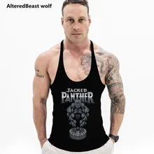 Брендовые мужские летние топы на бретелях для бодибилдинга с принтом черной Пантеры, мужские хлопковые рубашки без рукавов для фитнеса, топы на бретелях для бодибилдинга, мужские жилеты