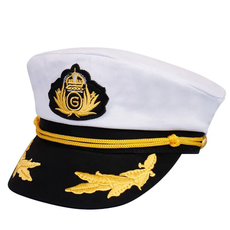 Мужской женский хлопковый моряк, капитан шлем летчика, костюм, Униформа, вечерние, на плоской подошве, темно-синие военные шапки, белые - Цвет: Белый