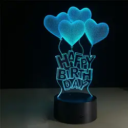 В форме сердца 3D Иллюзия визуальный ночник светодио дный 7 видов цветов изменить лампа ночник подарок на день рождения 30DC27