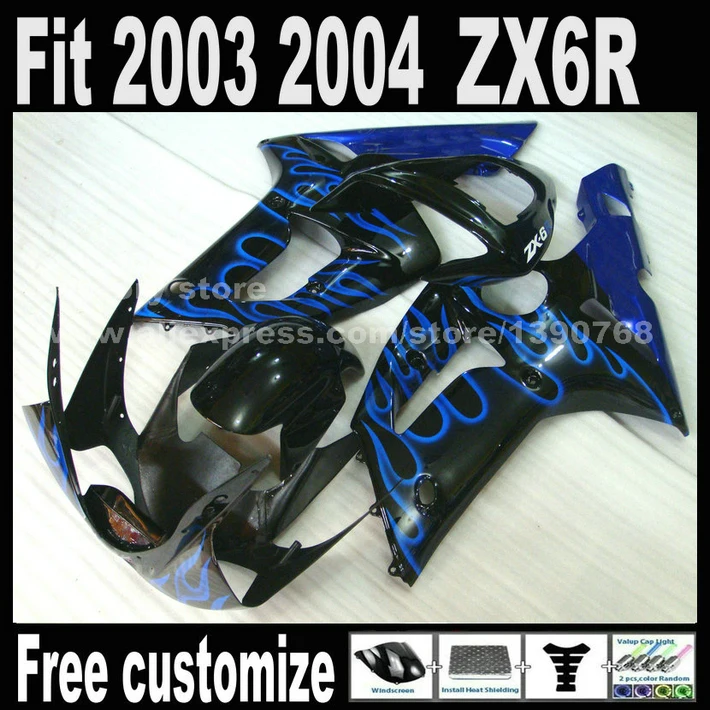 Custom Aftermarket Body Set For Kawasaki ZX6R Fairings 2003 2004 Ninja