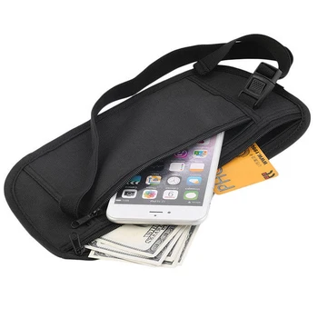 

ABDB New Travel Waist Pouch for Passport Money Belt Bag Hidden Security Wallet Black