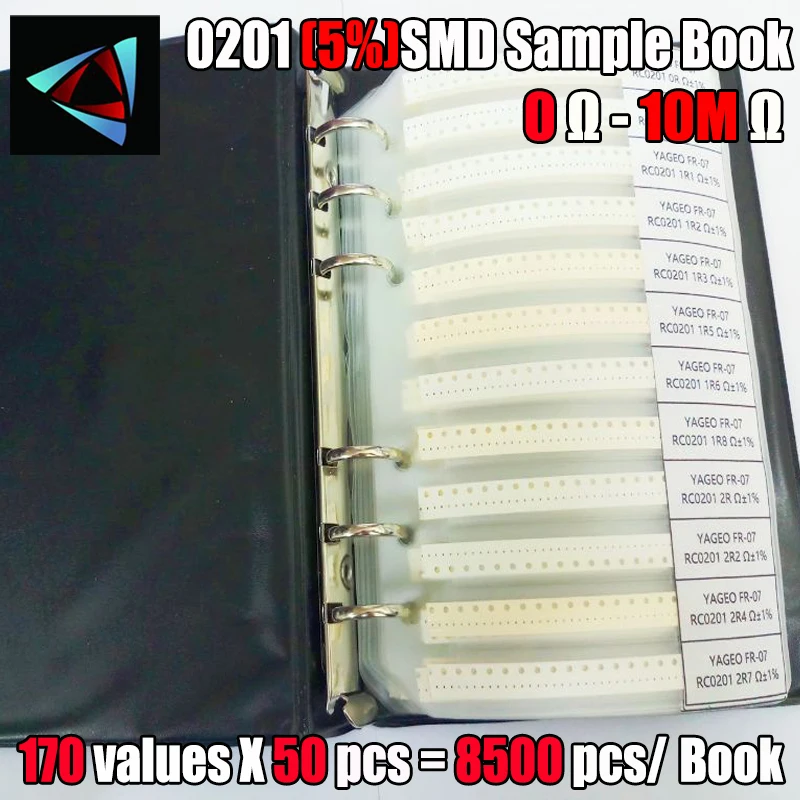 0201 5% SMD флэш-книга с допуском 170valuesx50pcs = 8500pcs Kit 0R ~ 10M | Электронные компоненты и