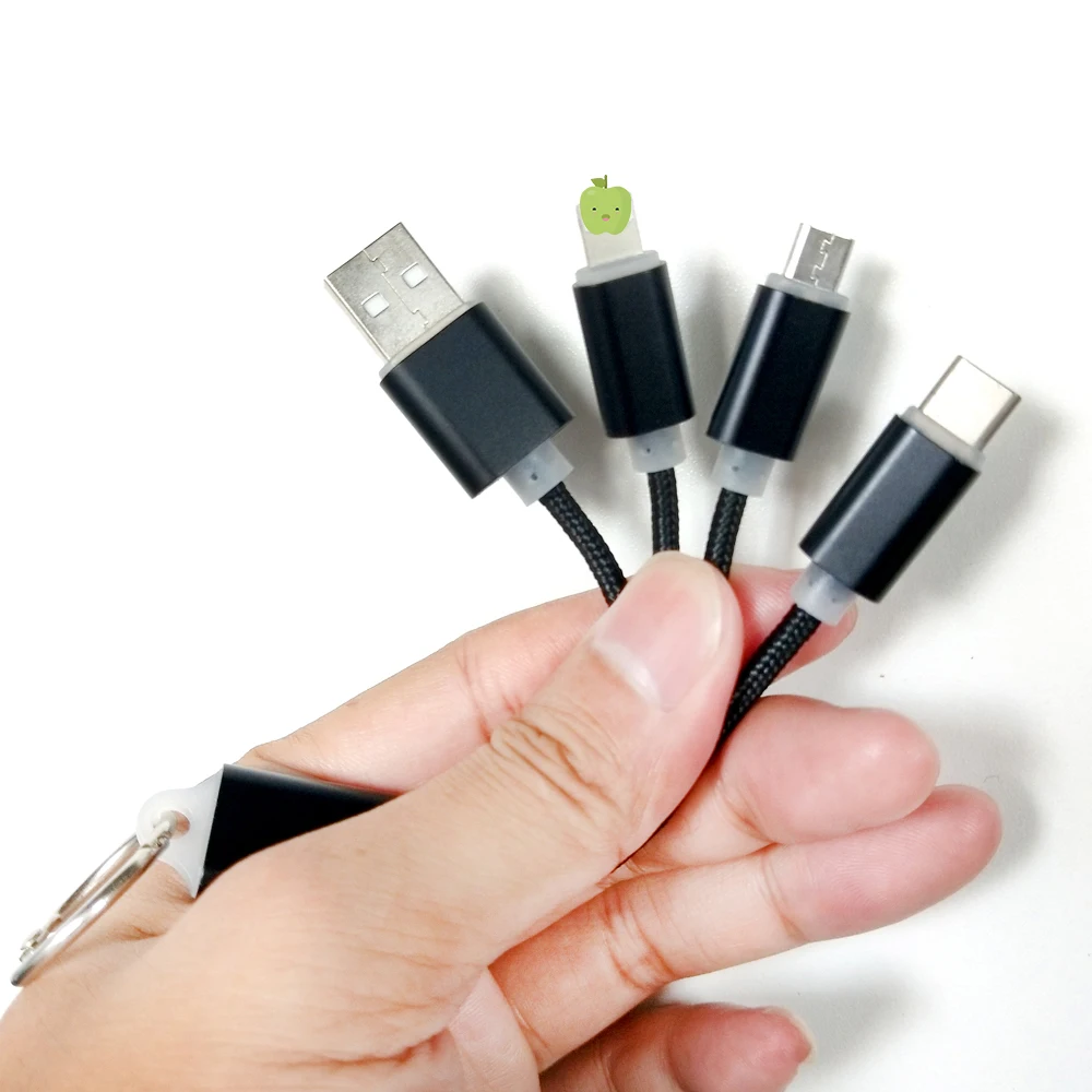 3 في 1 USB كابل شحن المفاتيح المحمولة المصغّر USB نوع C متعددة كابل الشاحن ل xiaomi huawei mini المحمولة كابل قصير