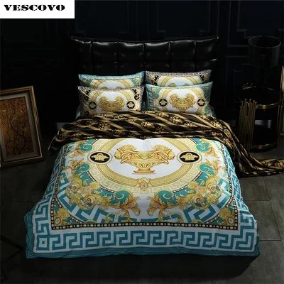 

High-end luxury royal french italy design rococo print medusa brand king queen size wedding bedding sets