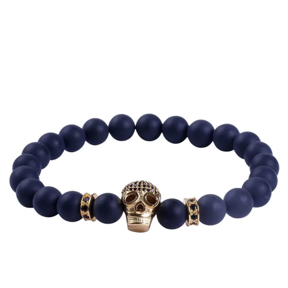 24K font b Gold b font Skull font b Bracelet b font 8mm Natural Black Matte