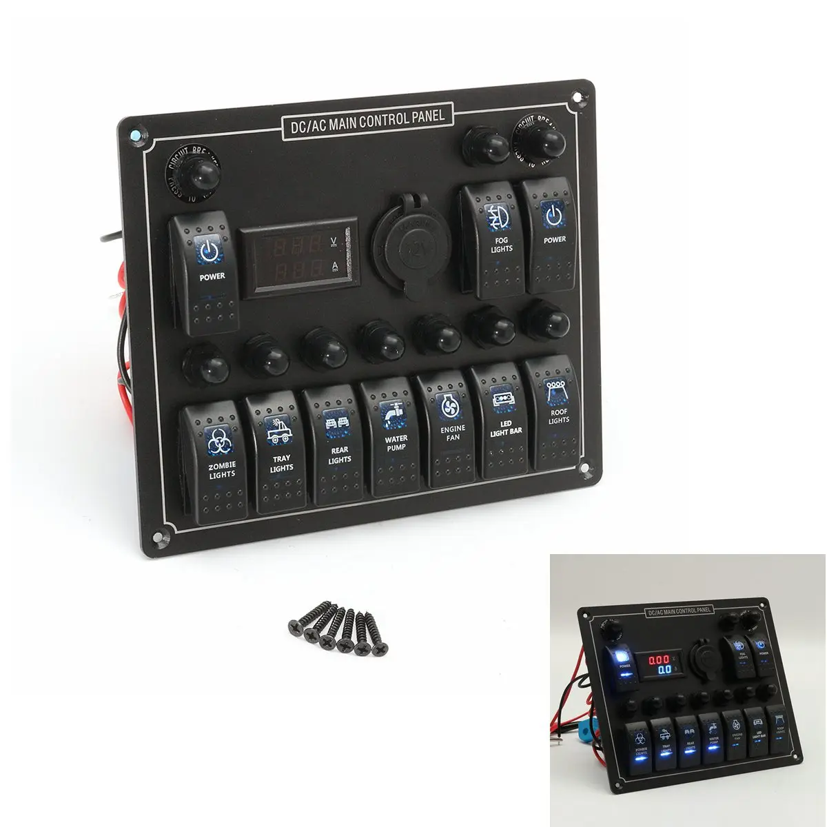 12 24v 10 Gang Boat Marine Blue Led Rocker Switch Panel