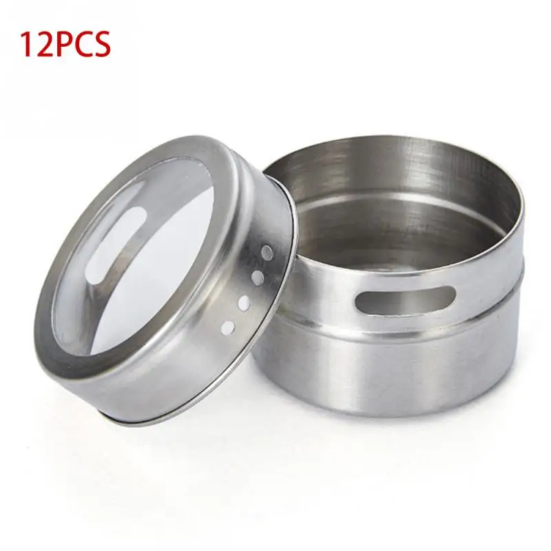 12 pcs for sales 6 шт./компл. прозрачной крышкой Магнитная специй Жестяная Банка Нержавеющая сталь специй хранилища контейнеры банки Кухня приправа держатель набор кухонной утвари - Цвет: 12 pcs for sales