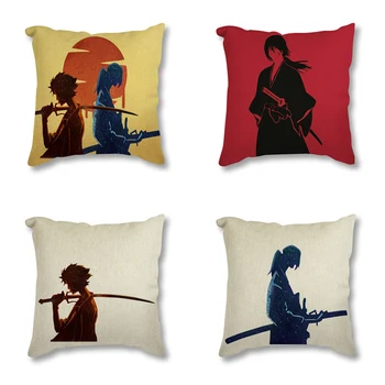 

Minimalist Watercolor Art Printed Throw Pillow Case Japanese Samurai Decorative Cushion Cover Sofa Seat Linen Cushion Home Decor