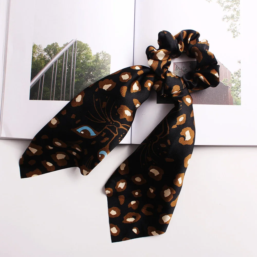 Leopard Black Новинка, шарф для волос с принтом, Женская лента для волос, бант, эластичные резинки для волос для девочек, конский хвост, резинки для волос, повязки на голову, аксессуары для волос - Цвет: Leopard Black