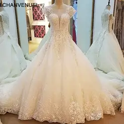 LS89964 элегантный свадебное кружевное платье цельнокроеные рукава бальный наряд Кристалл Свадебные платья с длинным хвостом свадебное