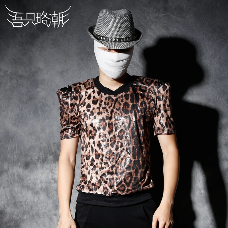 2016 Men's Fashion personality Shoulder pads punk rivet leopard print