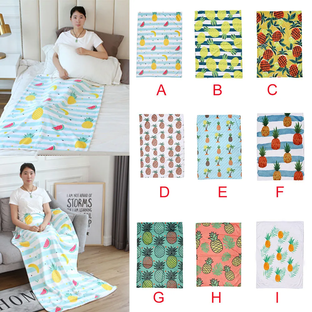 

High Quanlity Summer Cute Pineapple Printing Flannel Blanket Quilt Thin Bedding Throws Air Conditioning Blanket 70*100cm
