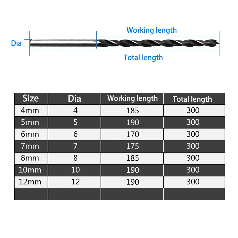7 шт. 1" 300 мм Экстра длинный твист Брэд точечный Сверло по дереву набор 4 5 6 7 8 10 12 мм деревообрабатывающий сверлильный инструмент