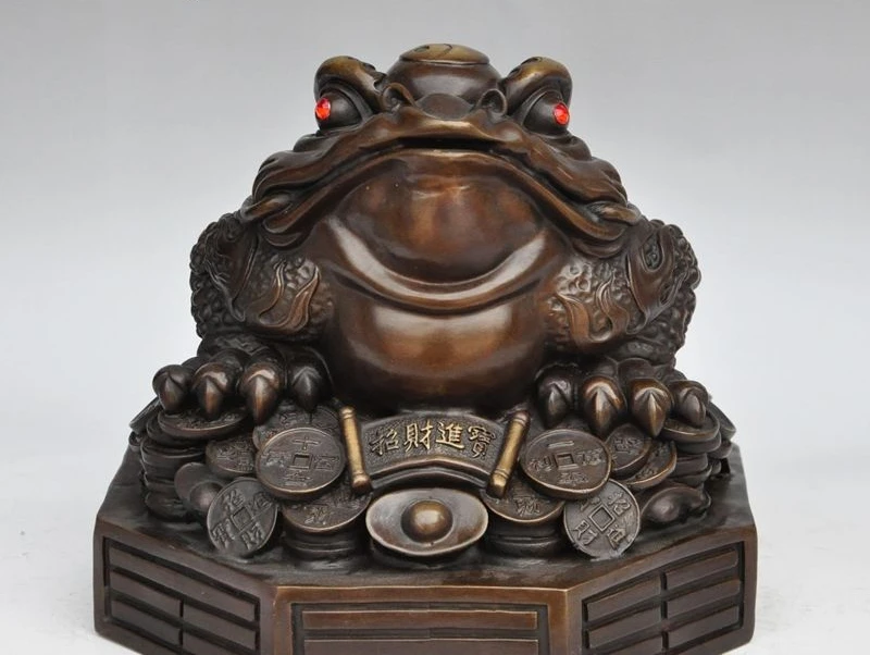 

chinese bronze Wealth and fortune money coin ingot Golden Toad bufo lucky statue