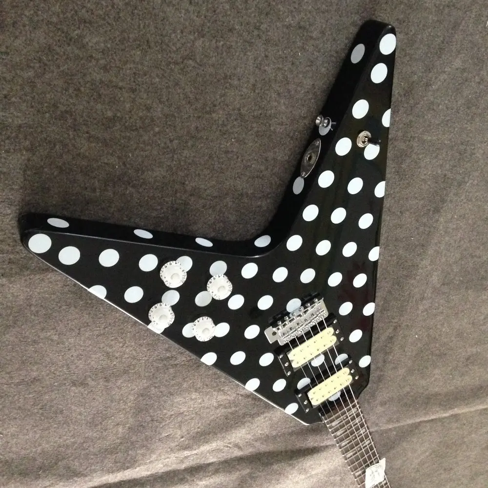 Stock Randy Rhoads Guitar Harpoon Polka Dot Flying V standard electric  Guitar Replica Collectible