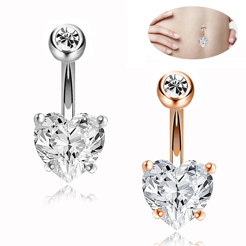 

Belly Button Ring Heart Shape Zircon Hypoallergenic Stainless Steel Navel Piercing Body Jewelry CX17