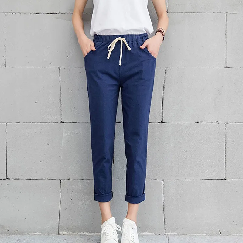 Women Casual Harajuku Spring Autumn Long Trousers Solid