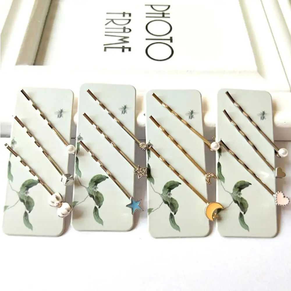 

CN Hair Accessories 3Pcs/set Gold Stars Moon Wave Hair Clips for Women Girls Silver Pearl Bowknot Hairgrip