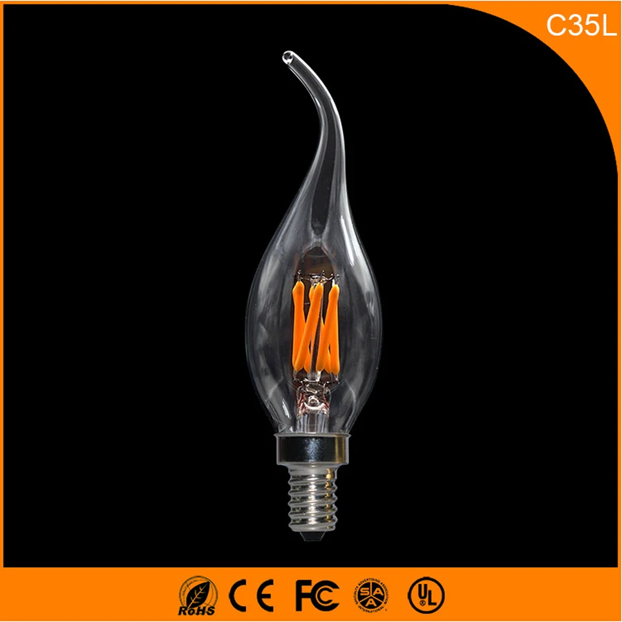

50PCS 3W E12 E14 LED Bulbs ,C35L LED Filament Candle Bulbs 360 Degree Light Lamp Vintage pendant lamps AC220V
