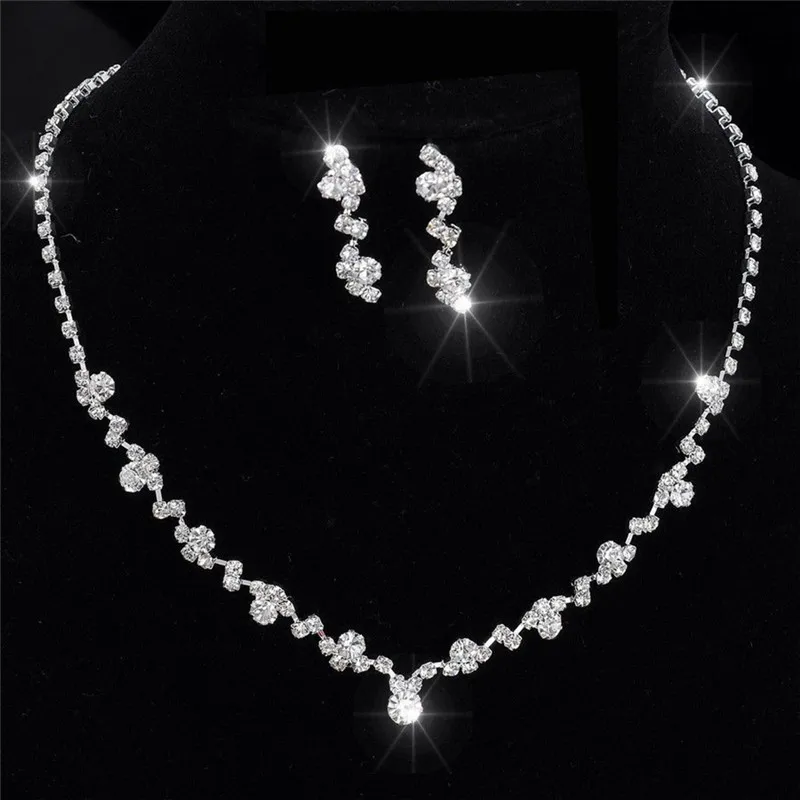 1 Set Crystal Stunning Round Necklace and Earrings Luxury Bridal Party Jewelry Set For  Women Bridal Jewelry Set White