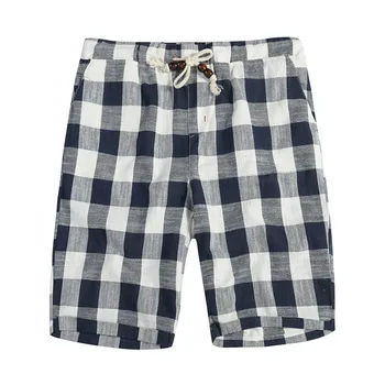 

2018 Summer Men's Casual pants Beach Five Pants Men's cotton Tether Closed Men's Plaid Thin section Pants Size L-3XL 4XL 5XL