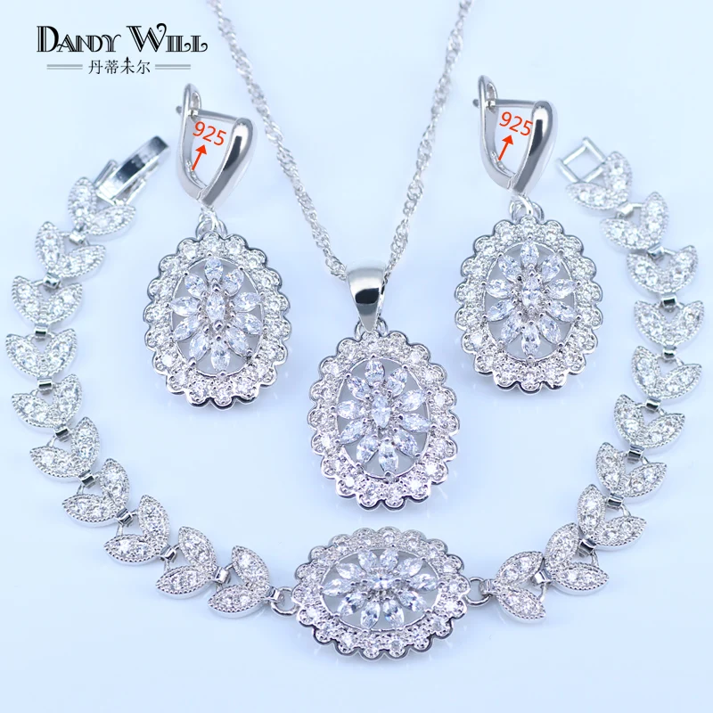 

Best Romantic Present Snowflake Square Austrian White Crystal 925 Stamp Silver Color Jewelry Sets For Women Bracelets Sets