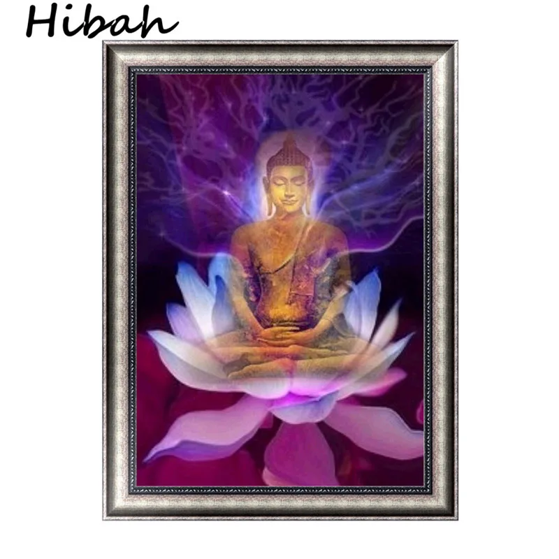 

Hibah Diamond Painting DIY Lotus Buddha Pattern Cross stitch Embroidery Round Diamond Embroidered Mosaic Picture Home Decor