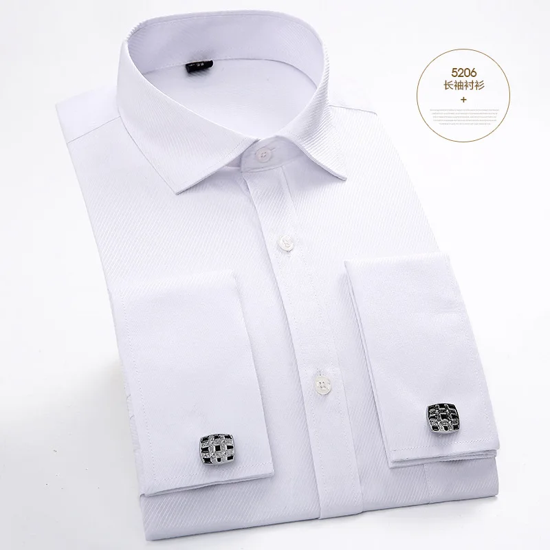 Мужские французские запонки рубашка Новая мужская рубашка с полосками с длинным рукавом Повседневные мужские брендовые рубашки Slim Fit французская запонка рубашки - Цвет: 5206