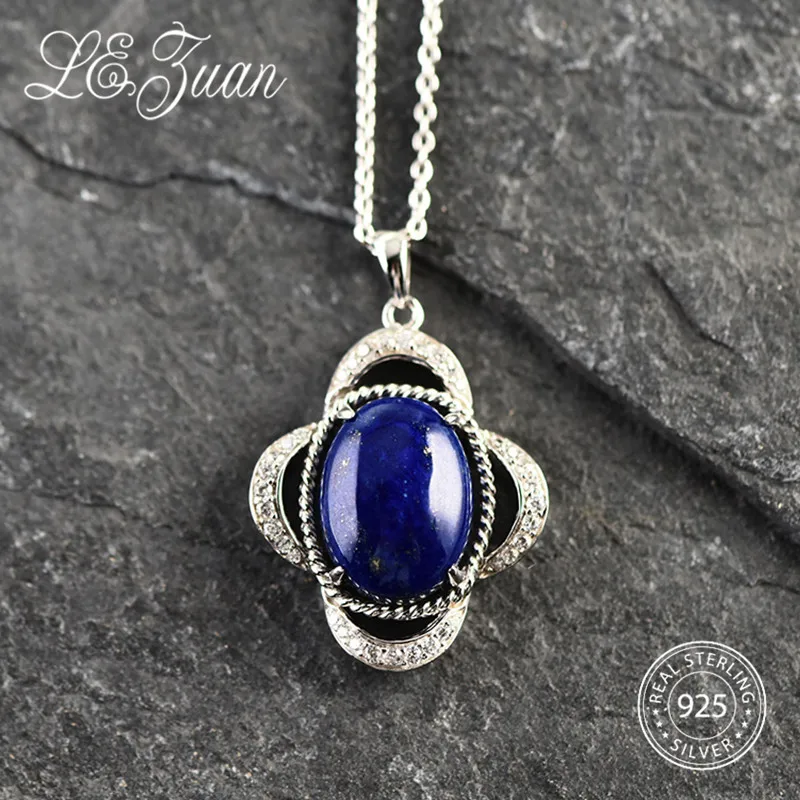 L& zuan Распродажа натуральный Лапис овальная подвеска с синим камнем из стерлингового серебра 925 пробы с белым инкрустированный цирконами прекрасное ожерелье для женщин