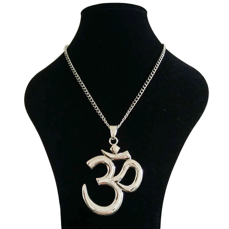 ZXZ-Large-Statement-Abstract-Metal-OM-OHM-AUM-Symbol-Yoga-Buddhist-Pendant-on-Long-Chain-Necklace