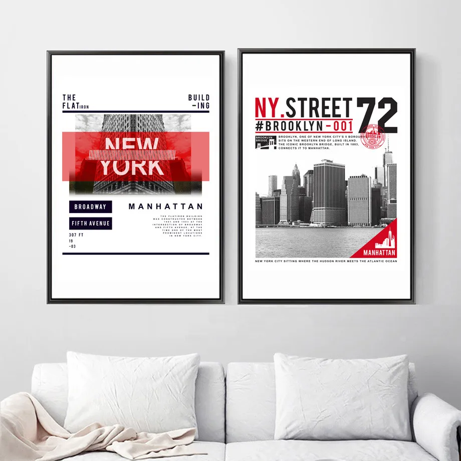 New York Manhattan Map Landscape Canvas Painting Wall Art Print Nordic Poster Black White Wall Pictures For Living Room Decor