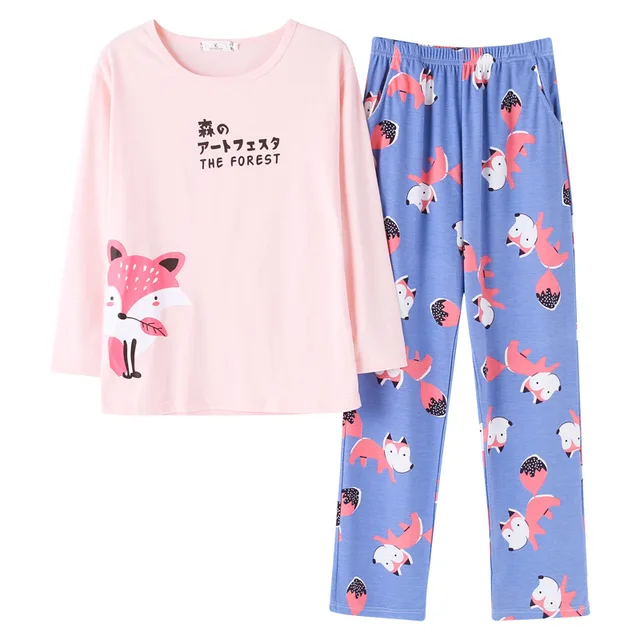 Buy 2018 Cute Fox Print 2 Pieces Pajamas Women Girls
