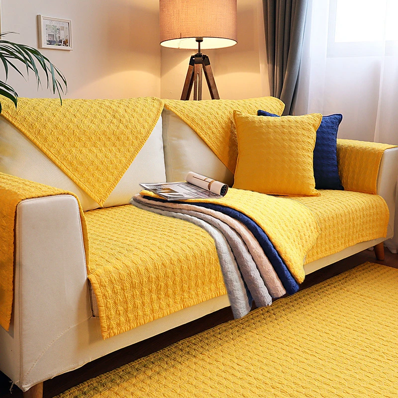 

Warm Color Lattice Emboss Sofa Cover Cotton Non-Slip Sofa Towel Chair Covers Mats Living/Drawing Room Decorative L-shaped