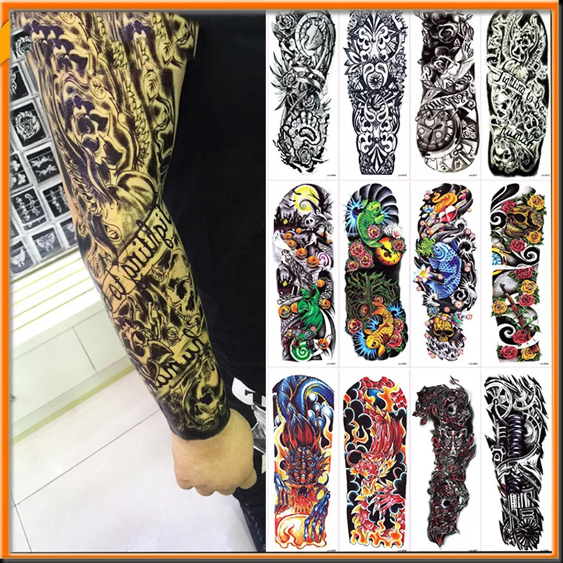 NEW 4 sheets Large Temporary Tattoos Sticker Men Arm Sleeves lelft Shoulder Fake Tattoo Body Art sticker Twinset 3d Fake Totem (10)