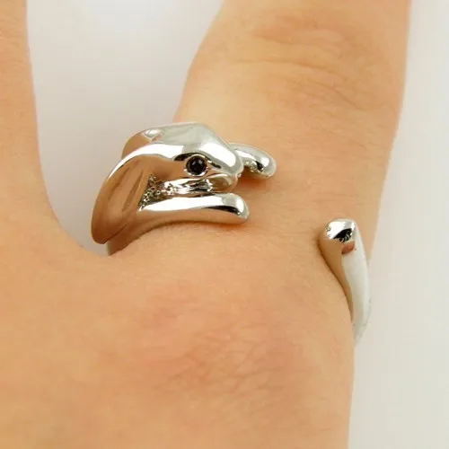 Kinitial 1PCS Adjustable Vintage Brass Tiny Bunny Animal Knuckle Ring Shiny Rabbit Rings Bijoux for Women Girls Jewelry Ring 30