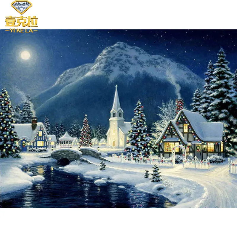 

Daimond Painting Riverside Snow Scene Painting Cross Stitch Home Decor Full Square Drill Rhinestones Mosaic Diamond Embroidery
