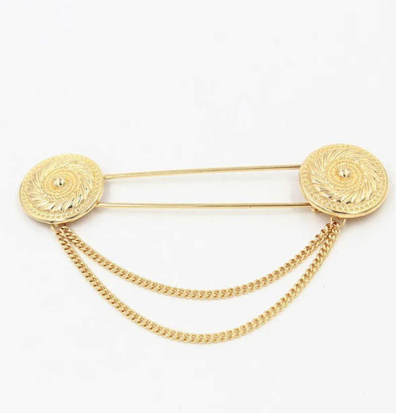 

2017 Fashion Unisex Jewelry For Men Women Gold Round Chain Tassel Big Brooches Large Lapel Pin Shirt Collar Chain Clip