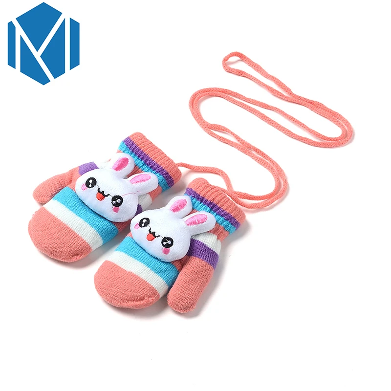 Girls Boy Winter Gloves Kids Children Warm Lanyard Luvas Mitten Cute Whole Covered Finger Gloves Rabbit handschuhe