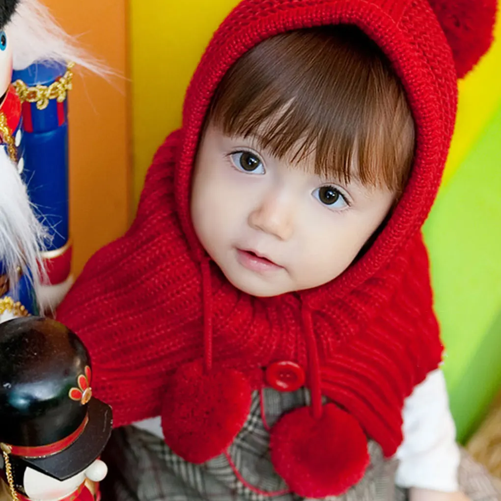 

Children Baby Warm Beanie Shawl Cap Winter Hooded Cape Cloak Infants Toddler Girls Knitted Hat