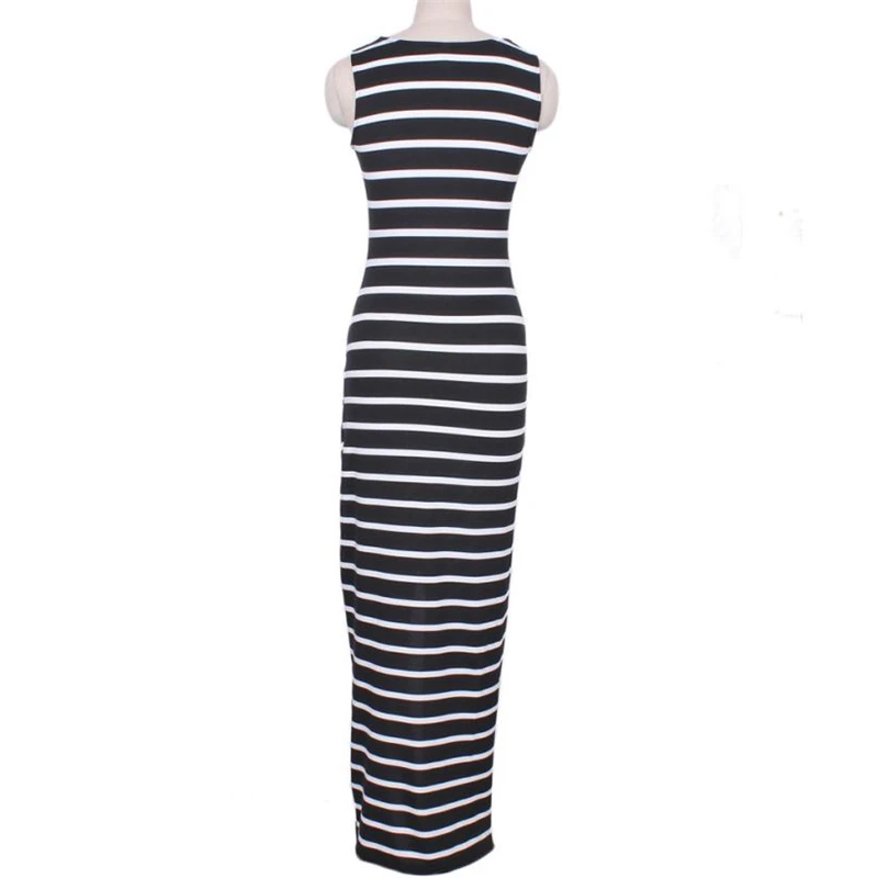 CHAMSGEND Women's Dress Summer Casual Sundress Sleeveless Stripes Loose Long Beach Dress09