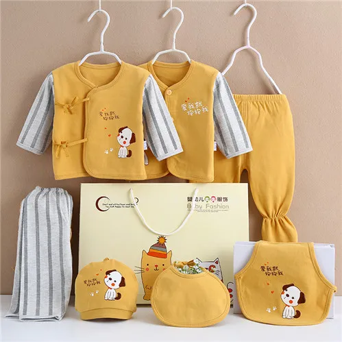 7Pcs/Set 0-3 Months Newborn Clothing Set Gift Box Baby Boy Girl Underwear Pajamas Set For Newborn 4 Season Wear Dwq450 - Цвет: yellow