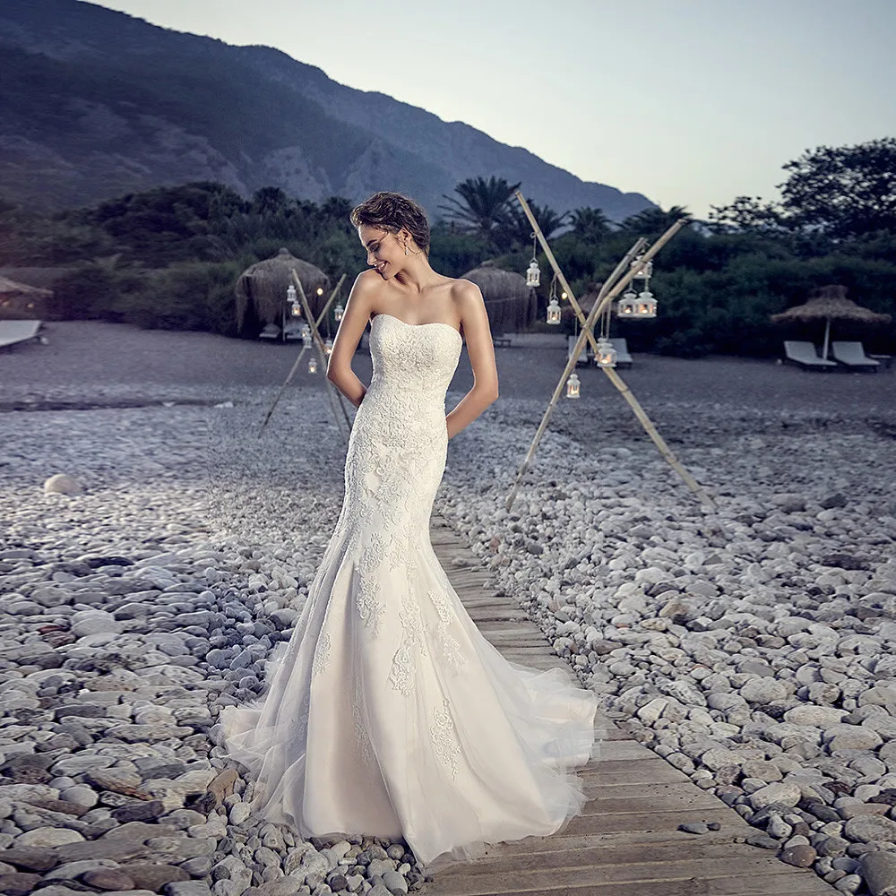 Detachable Straps Sexy Mermaid Wedding Dress Lace Up Back