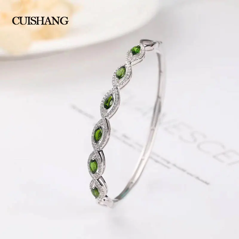 

CSJ Real 925 Sterling Silver Natural Chrome Diopside Bracelets/Bangle Engagement Party for woman gift fashion jewelry with box