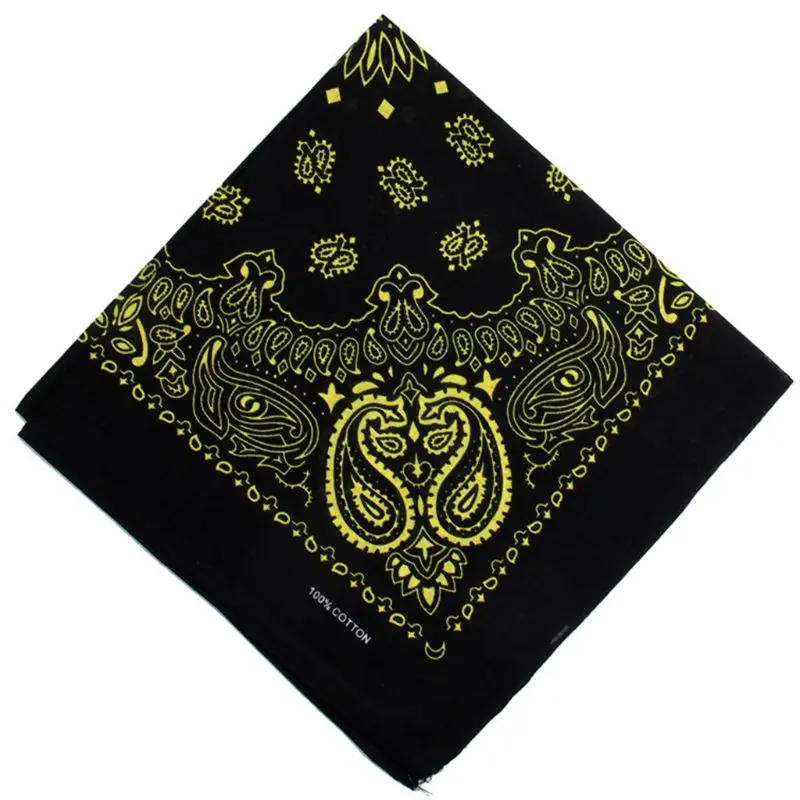 Black Yellow Хлопковые квадратные банданы унисекс в стиле хип-хоп, двойная Цветочная головная повязка с принтом пейсли, ветрозащитная повязка для лица, велосипедная спортивная повязка на шею - Цвет: Black Yellow