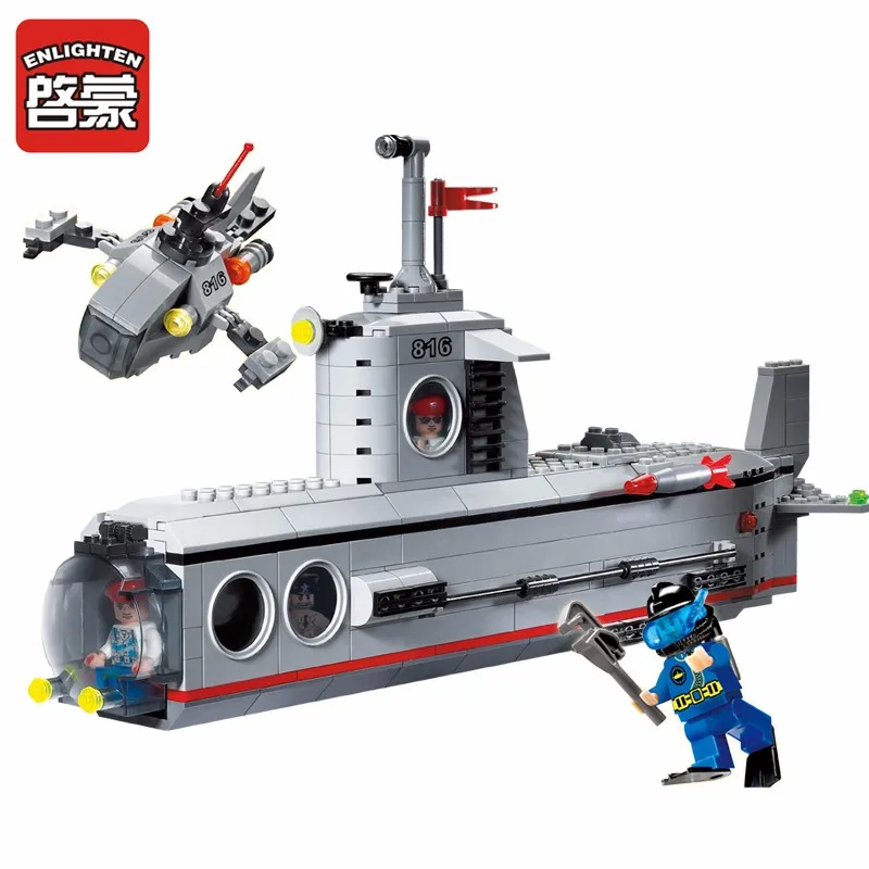 

816 Enlighten Building Blocks Military Submarine Model Building Blocks 382pcs DIY Bricks Educational Playmobil Toys For Children