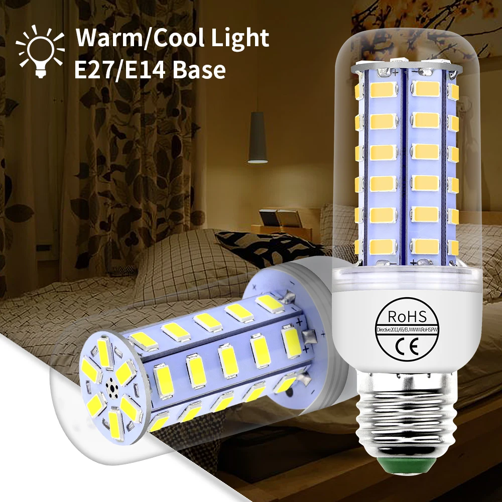 

E27 Led Lamp Corn Light Bulb E14 220V Lampada Led Candle Bulb 5730SMD Bombillas 24 36 48 56 69 72leds Chandelier Light For Home