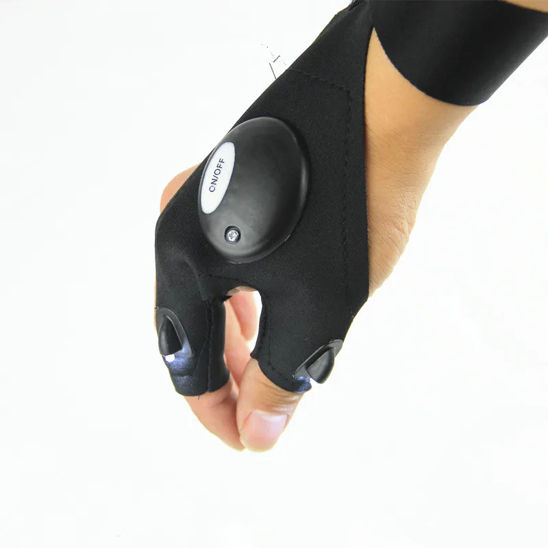 Free Shipping Outdoor font b Fishing b font Magic Strap Fingerless Glove with LED Flashlight Torch