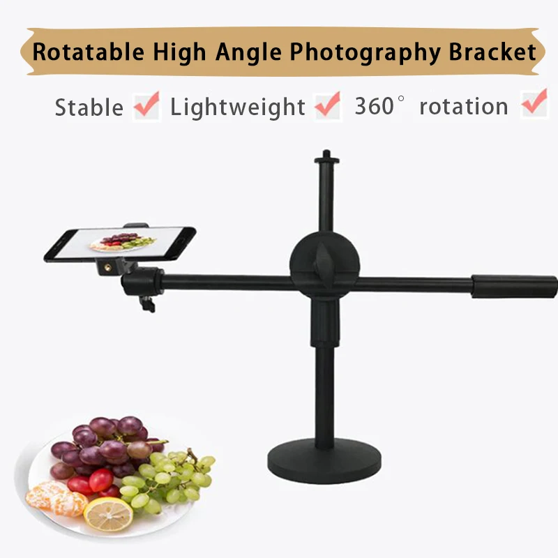 

Adjustable 360 Roation Photography Mobile Phone High Angle Shot Overhead Bracket With Boom Arm For Live/Photo/Video Recording
