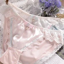 Реальные фотографии, M, L, XL, XXXL, 3XL, 5XL размера плюс, милые сексуальные кружевные трусики принцессы в стиле Лолиты с бантом и жемчугом, нижнее белье